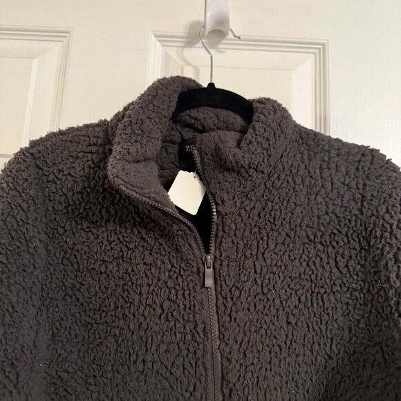 NWT Zenana Full Zip Sherpa Jacket Dark Gray Large - Picture 2 of 4